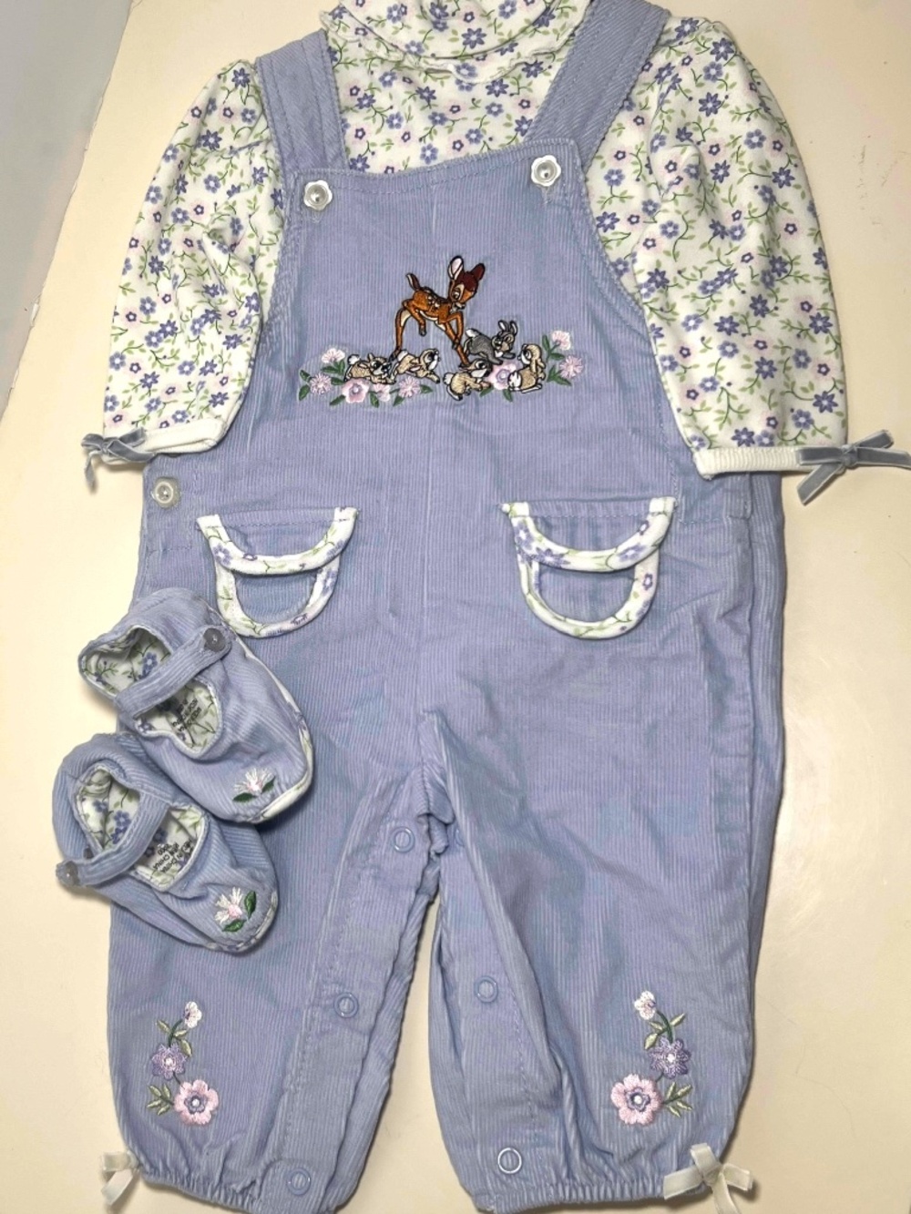 Vintage Y2K 90s Disney Baby Bambi Thumper Overall Layette Purple Cottagecore